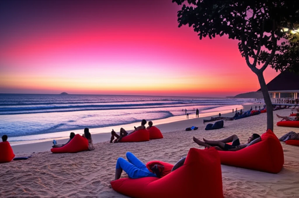 세미냑 해변의 석양