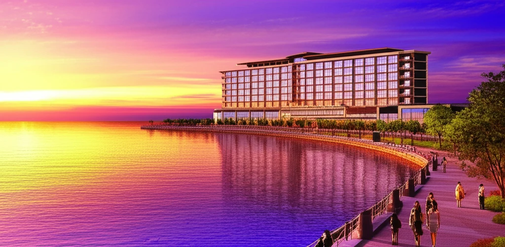 코타키나발루 르 메르디앙 호텔 근처의 아름다운 석양 풍경