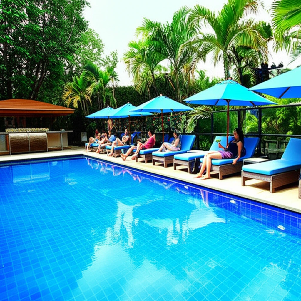 호텔 루프탑 바에서 보이는 아름다운 석양