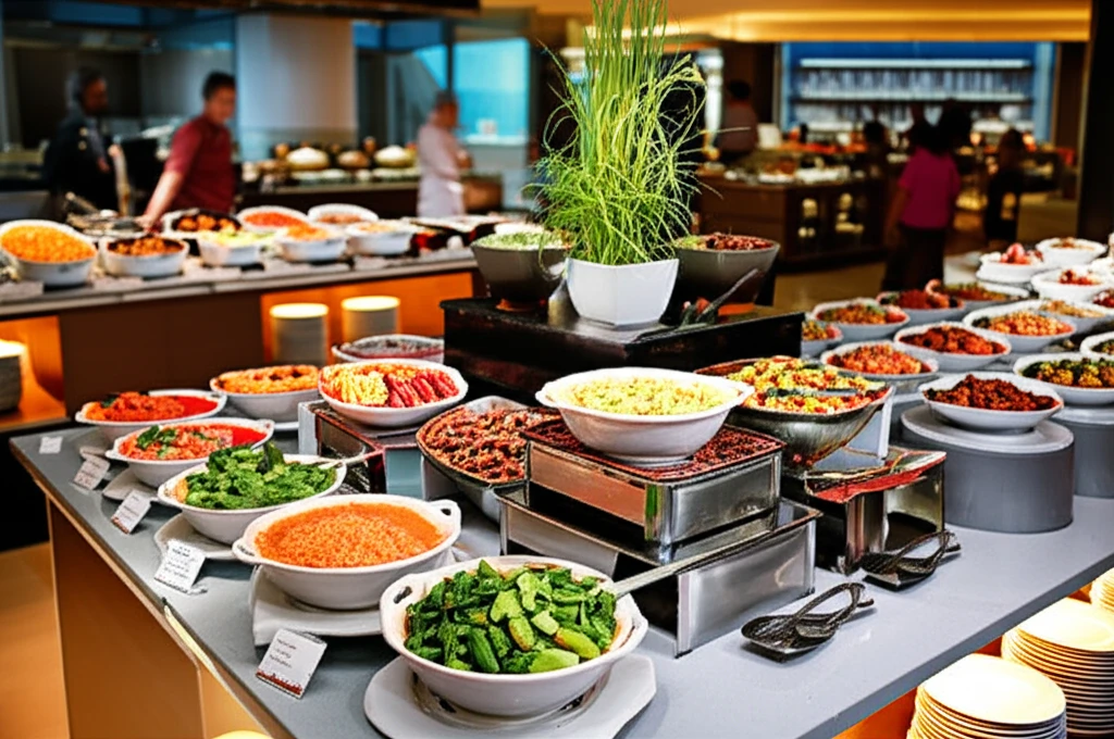 르 메르디앙 호텔의 다양한 음식과 식사 모습